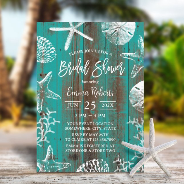 Rustic Beach Seashells Teal Barn Bridal Shower  Invitation (Creator Uploaded)