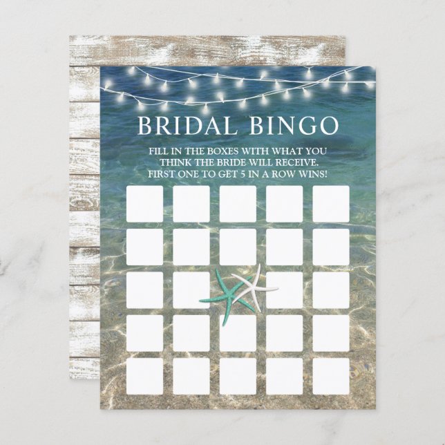 Rustic Beach Starfish Bridal Shower Bingo Game (Front/Back)
