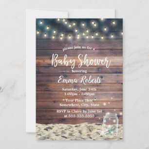 Rustic Beach Starfish String Lights Baby Shower Invitation