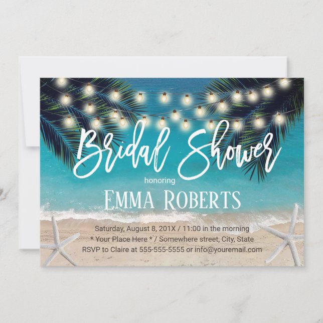 Rustic Beach Starfish String Lights Bridal Shower Invitation (Front)