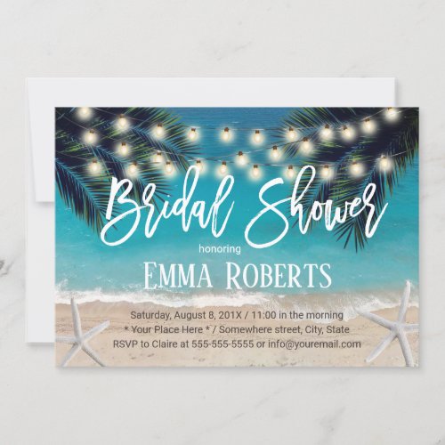 Rustic Beach Starfish String Lights Bridal Shower Invitation