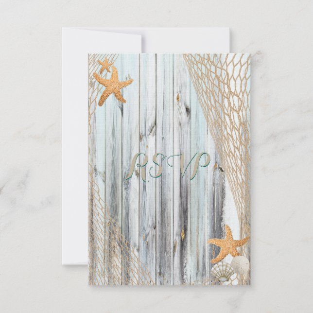 Rustic Beach Starfish Wedding RSVP Card (Front)