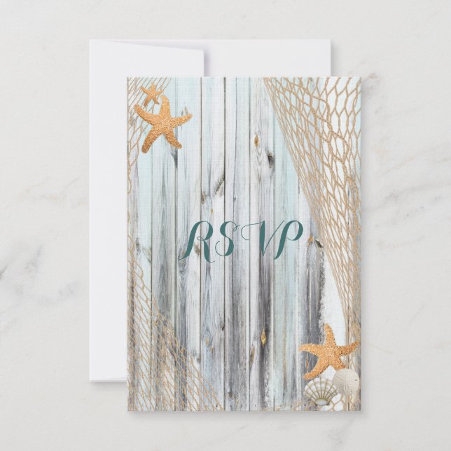 Rustic Beach Starfish Wedding RSVP Card (Front)