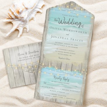 Rustic Beach String Lights Coastal Wedding All In One Invitation