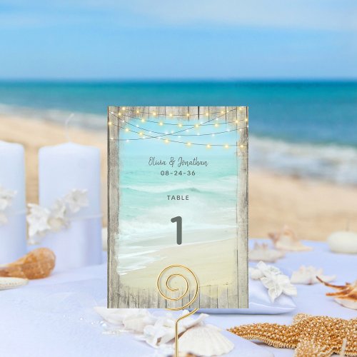 Rustic Beach String Lights Wedding Table Number