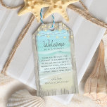 Rustic Beach String Lights Wedding Welcome Gift Tags<br><div class="desc">Perfect for hotel welcome bags and destination weddings,  these rustic beach themed gift tags can be easily personalized with a welcome note and the names of the bride and groom. The ocean scene is framed with rustic weathered wood,  with string lights decorating the top.</div>