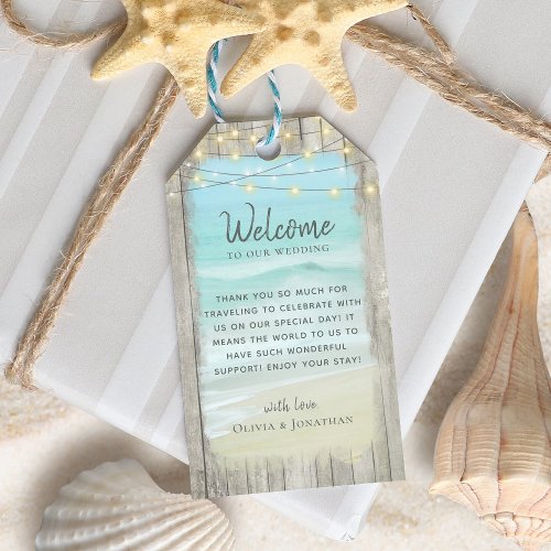 Rustic Beach String Lights Wedding Welcome Gift Tags