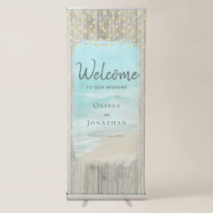 Rustic Beach String Lights Wedding Welcome Retractable Banner