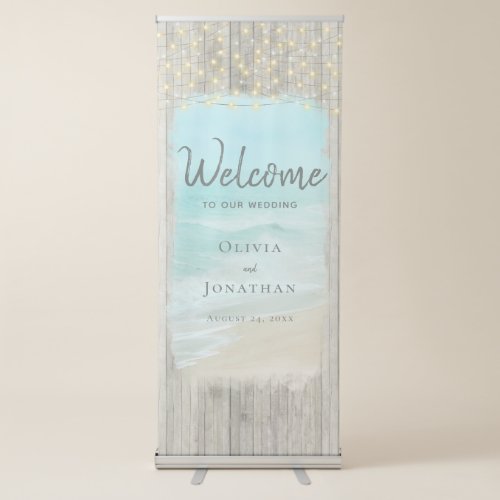 Rustic Beach String Lights Wedding Welcome Retractable Banner