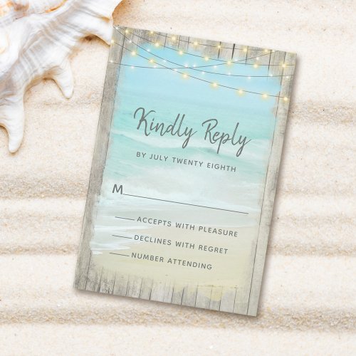 Rustic Beach String Lights Wood Wedding RSVP