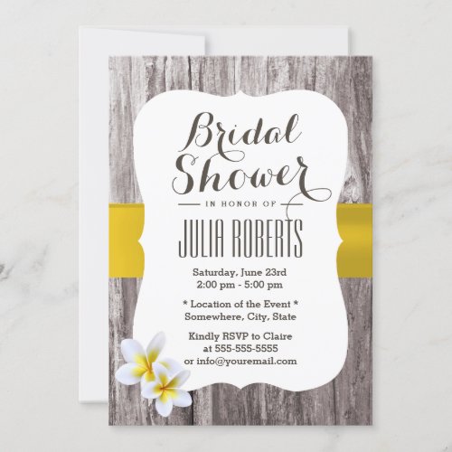 Classy White Frangipani Theme Beach Bridal Shower 5x7 Paper Invitation Card