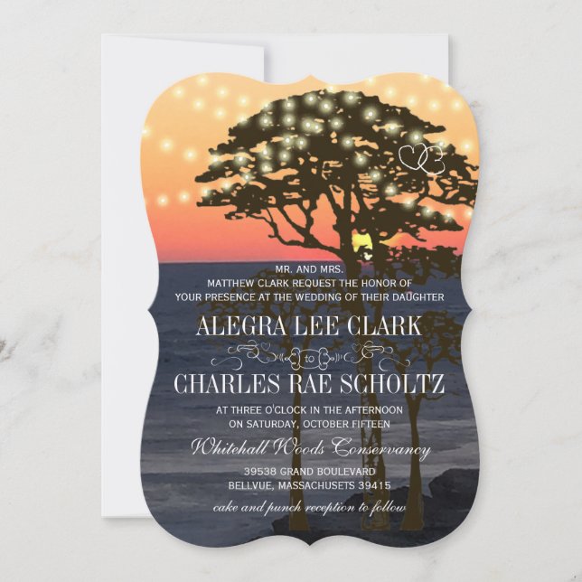 Rustic Beach Sunset Wedding Invitations (Front)