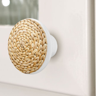 Rustic Beach Tropical Island Woven Wicker Ceramic Knob