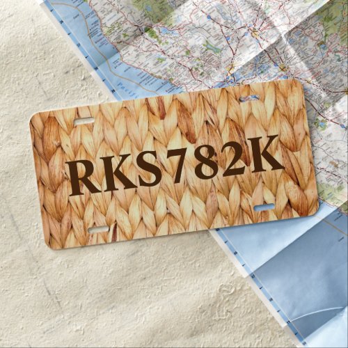 rustic beach tropical island woven wicker license plate