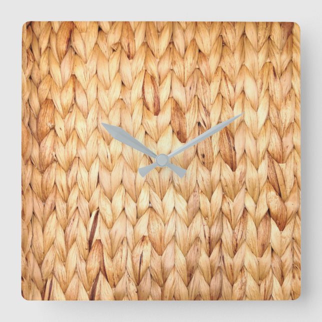 rustic beach tropical island woven wicker square wall clock (Front)