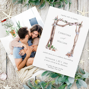 Rustic Beach Watercolor Driftwood Arch Photo Invitation