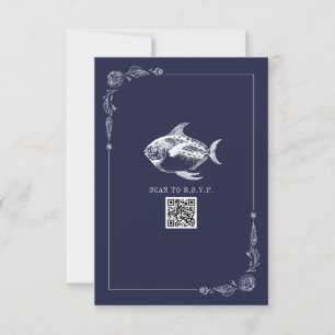 Rustic Beach Wedding Dark Blue Fish RSVP