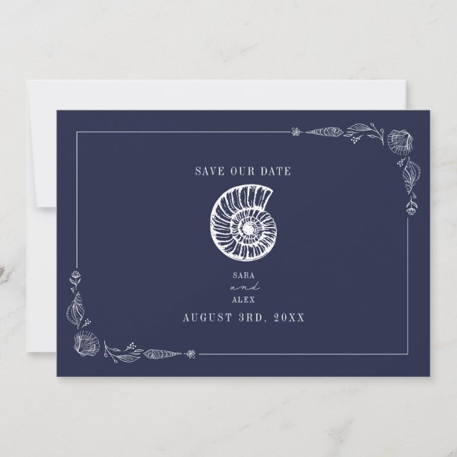 Rustic Beach Wedding Dark Blue Save The Date (Front)