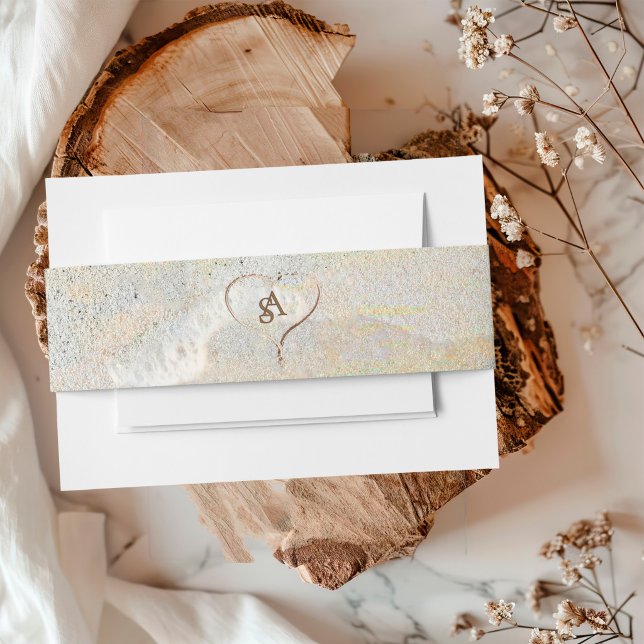Rustic Beach Wedding Heart Monogram  Invitation Belly Band (Creator Uploaded)