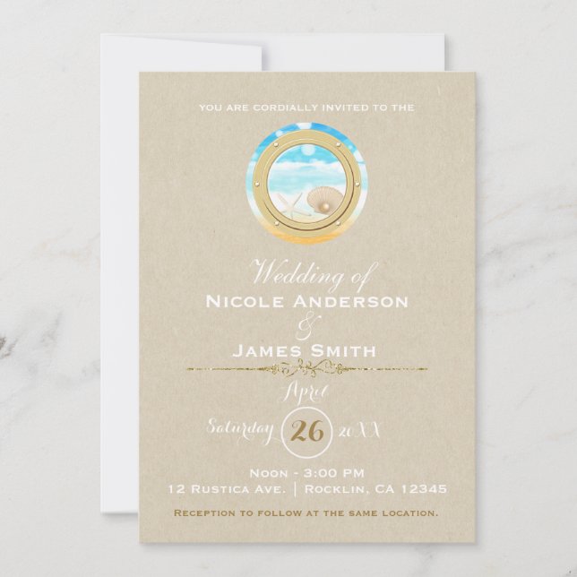 Rustic Beach Wedding Kraft Modern Elegant Invitation (Front)