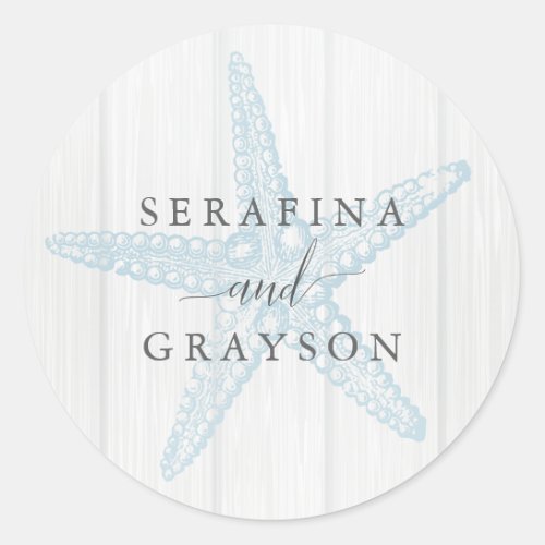 Rustic Beach Wedding Personalized Starfish Classic Round Sticker