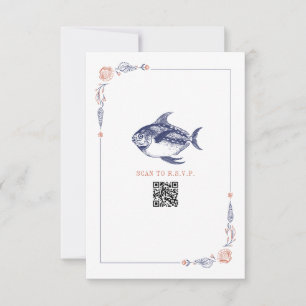 Rustic Beach Wedding Red & Blue Fish RSVP