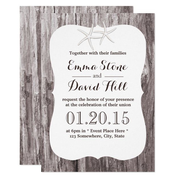 Rustic Beach Wedding Starfish Driftwood Invitation