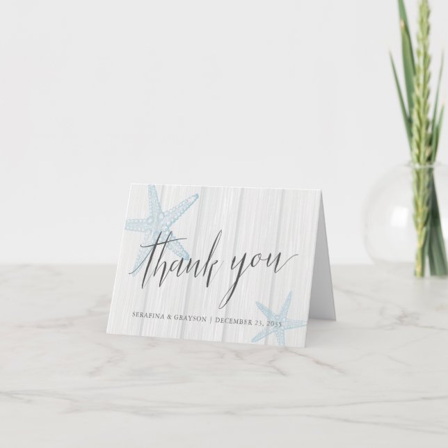 Rustic Beach Wedding Starfish  Letterpress Thank You Card (Front)