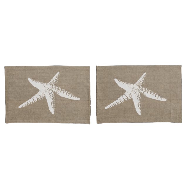 Rustic Beach White Starfish & Faux Burlap Pillowcase (Front-Set)