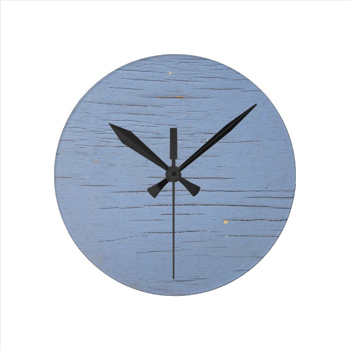 Rustic Beach Wood (blue) Round Wall Clock