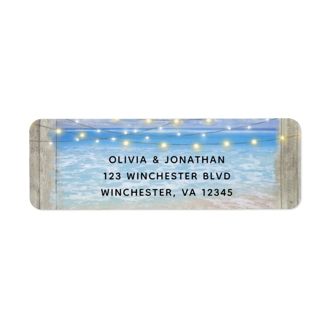 Rustic Beach Wood Blue Wedding Return Address Label (Front)