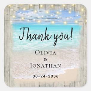 Rustic Beach Wood Coastal Wedding Thank You Square Sticker