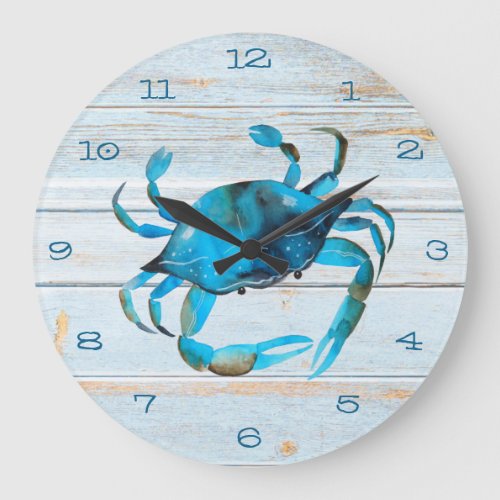 Rustic Beach Wood Crab Coastal Large Clock