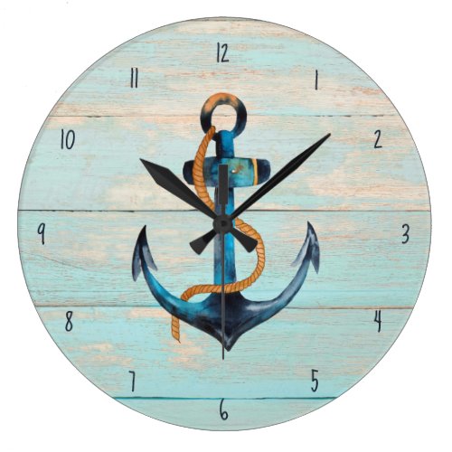 Rustic Beach Wood Nautical Anchor Coastal Large Clock