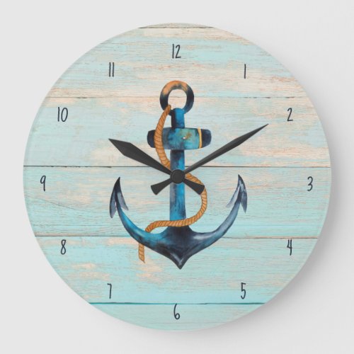 Rustic Beach Wood Nautical Anchor Coastal Large Clock