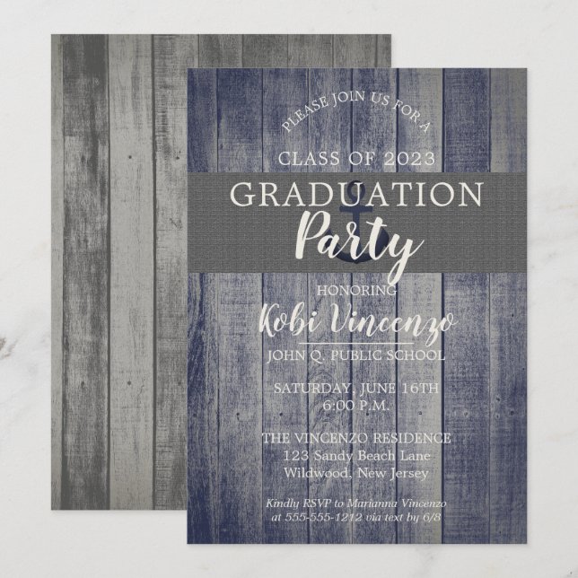 Rustic Beach Wood Nautical Graduation Party Invitation (Front/Back)