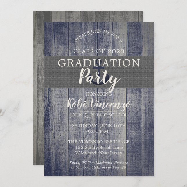 Rustic Beach Wood Nautical Graduation Party Invitation (Front/Back)
