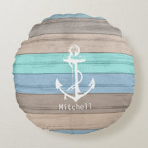 Rustic Beach Wood Nautical Stripes & Anchor
