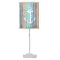 Rustic Beach Wood Nautical Stripes &amp; Anchor Table Lamp