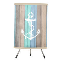 Rustic Beach Wood Nautical Stripes &amp; Anchor Tripod Lamp