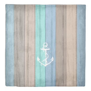 Rustic Beach Wood Stripe Anchor Pattern Duvet Cover