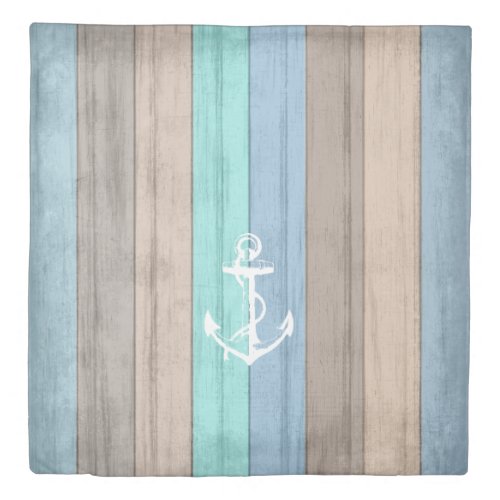 Rustic Beach Wood Stripe Anchor Pattern Duvet Cover