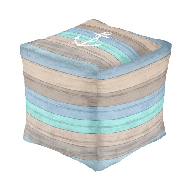 Rustic Beach Wood Stripe Pattern Pouf (Angled Front)