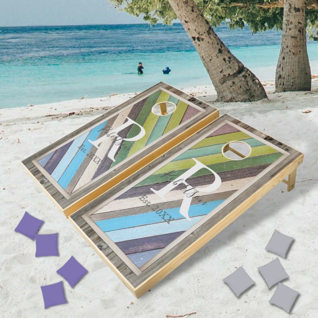 Rustic Beachwood Diagonal Design Cornhole Set (Creator Uploaded)