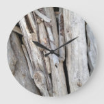 Rustic Beachy Driftwood Stack From Oregon Coast Large Clock at Zazzle