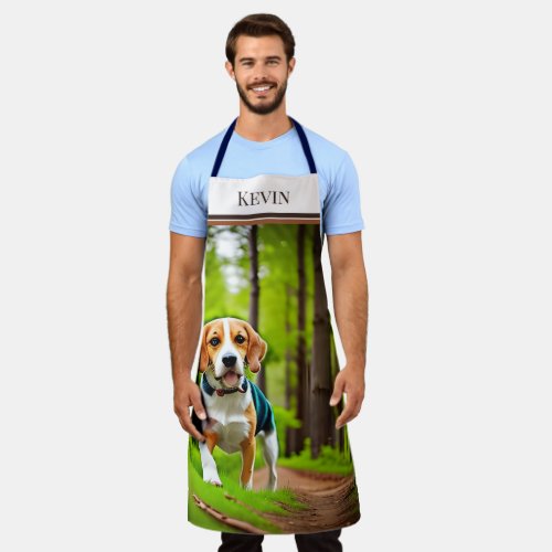 Rustic Beagle Dog Running in Woods Apron