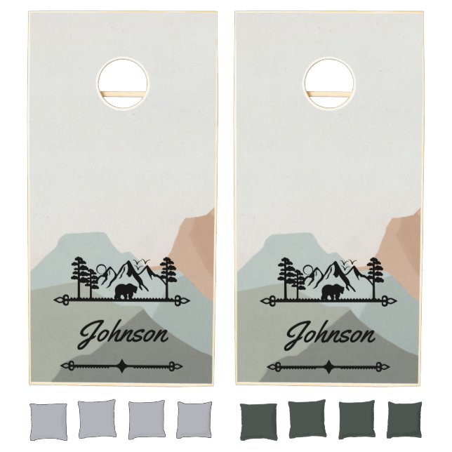 Rustic Bear and Mountain Personalized Cornhole Set (Set)