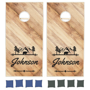 Rustic Bear and Mountain Personalized Cornhole Set
