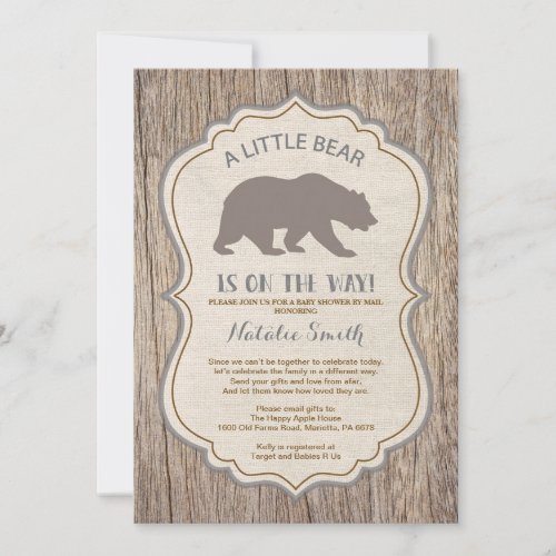 Rustic Bear Baby Shower by Mail Invitation