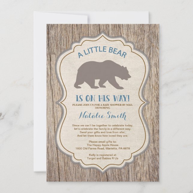 Rustic Bear Baby Shower by Mail Invitation Boy (Front)